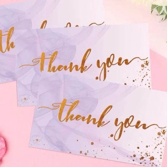 25 PK Purple Thank You Cards with Gold Text - Picture 2 of 3